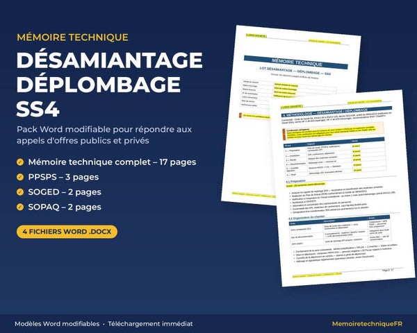 Pack Mémoire Technique Désamiantage Déplombage — MT + PPSPS + SOGED + SOPAQ