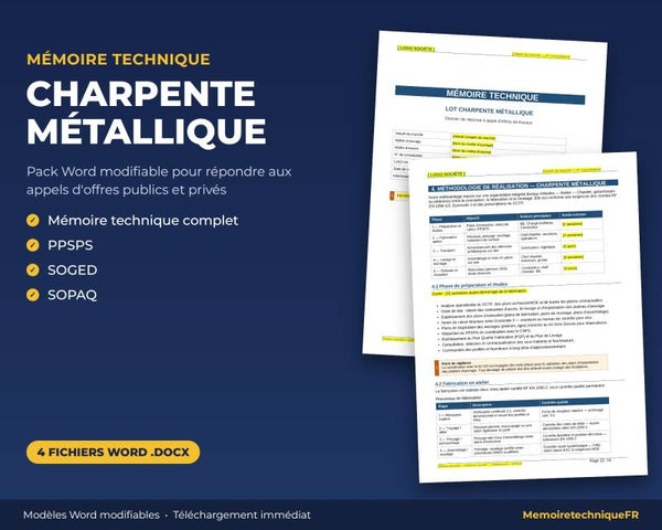 Pack Mémoire Technique Charpente Métallique — MT + PPSPS + SOGED + SOPAQ