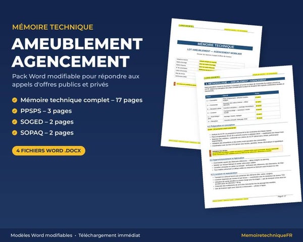 Pack Mémoire Technique Ameublement Agencement — MT + PPSPS + SOGED + SOPAQ