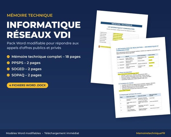 Pack Mémoire Technique Informatique Réseaux VDI — MT + PPSPS + SOGED + SOPAQ