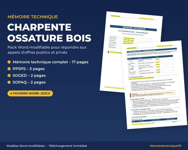 Pack Mémoire Technique Charpente Bois — MT + PPSPS + SOGED + SOPAQ