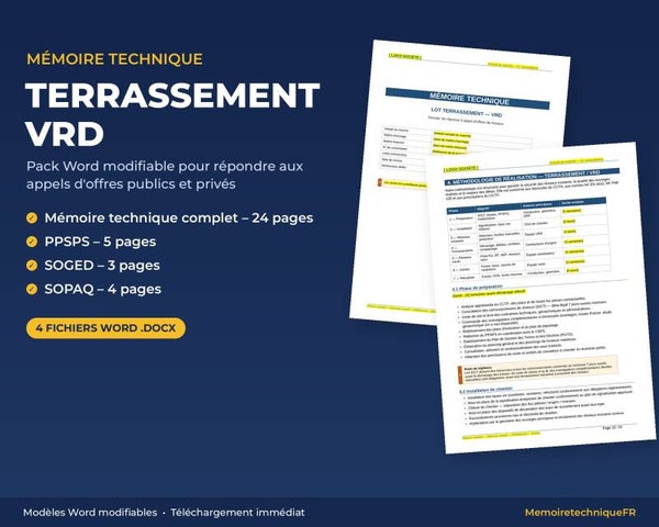 Pack Mémoire Technique Terrassement VRD — MT + PPSPS + SOGED + SOPAQ
