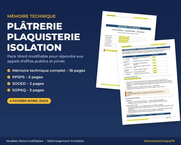 Pack Mémoire Technique Plâtrerie Plaquisterie — MT + PPSPS + SOGED + SOPAQ