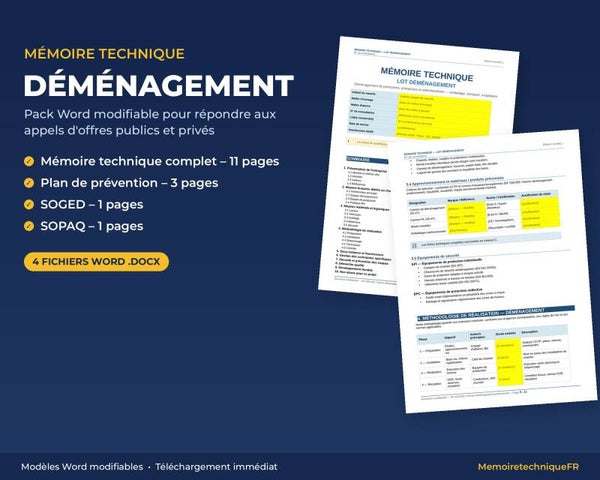 Pack Mémoire Technique Déménagement — MT + PPSPS + SOGED + SOPAQ