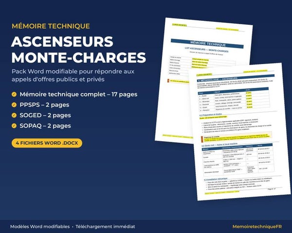 Pack Mémoire Technique Ascenseurs Élévateurs — MT + PPSPS + SOGED + SOPAQ