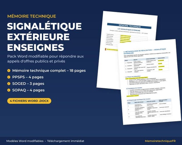 Pack Mémoire Technique Signalétique Extérieure Enseignes — MT + PPSPS + SOGED + SOPAQ