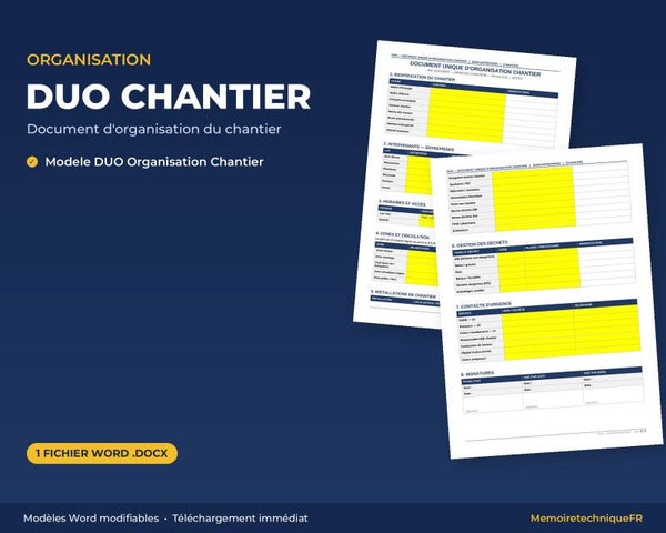 DUO Chantier BTP — Document Unique Organisation — Template Word