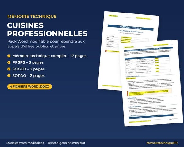 Pack Mémoire Technique Cuisine Professionnelle — MT + PPSPS + SOGED + SOPAQ