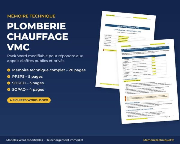 Pack Mémoire Technique Plomberie Chauffage VMC — MT + PPSPS + SOGED + SOPAQ