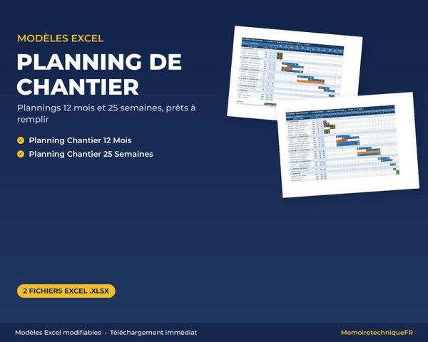 Pack Planning Prévisionnel Gantt — 12 Mois + 25 Semaines — Marchés Publics