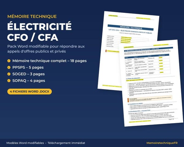 Pack Mémoire Technique Électricité CFO CFA — MT + PPSPS + SOGED + SOPAQ
