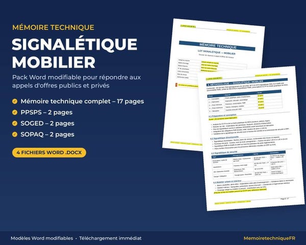 Pack Mémoire Technique Signalétique Mobilier — MT + PPSPS + SOGED + SOPAQ