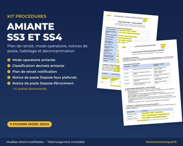 Kit Amiante SS3 SS4 — Procédures Opérationnelles Désamiantage — Pack Complet
