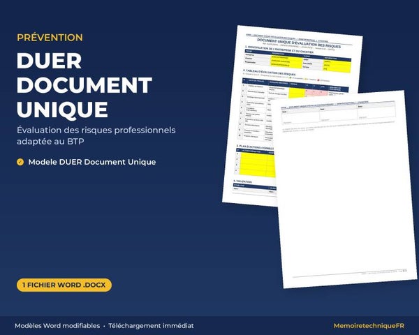 DUER BTP — Document Unique Évaluation des Risques — Template Word