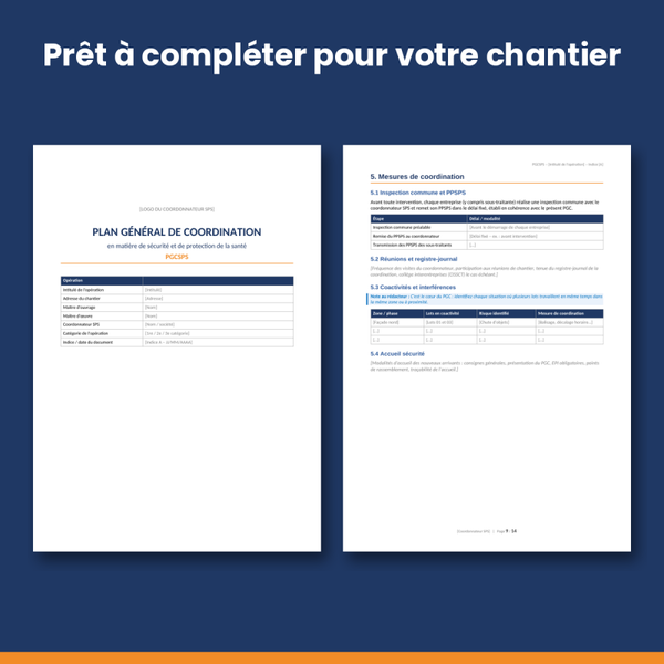 Modèle PGC chantier – Plan Général de Coordination SPS (Word)