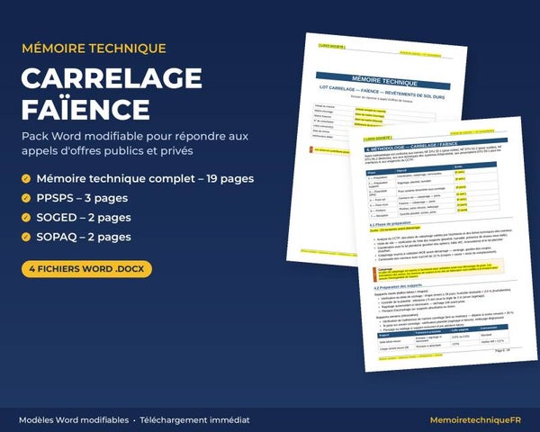 Pack Mémoire Technique Carrelage Faïence — MT + PPSPS + SOGED + SOPAQ