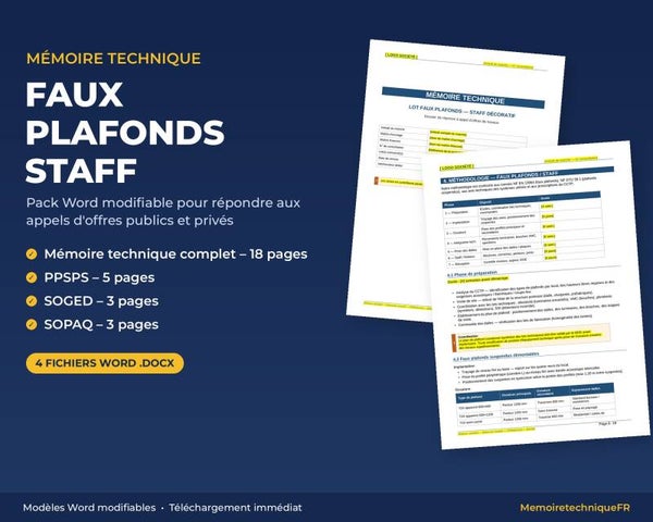 Pack Mémoire Technique Faux Plafond Staff — MT + PPSPS + SOGED + SOPAQ