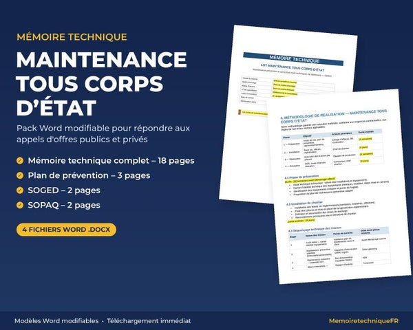Pack Mémoire Technique Maintenance Tous Corps d'État — MT + PPSPS + SOGED + SOPAQ