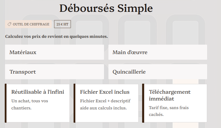 Outil de Chiffrage Déboursés Sec — Artisans et PME du Bâtiment — 25 € HT