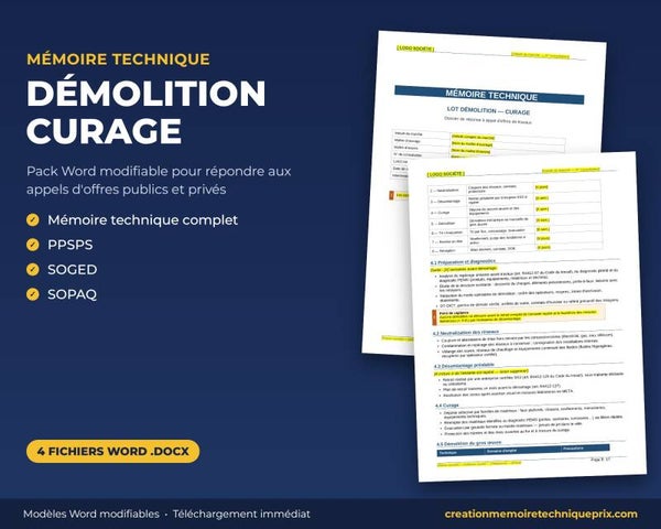 Pack Mémoire Technique Démolition Curage — MT + PPSPS + SOGED + SOPAQ