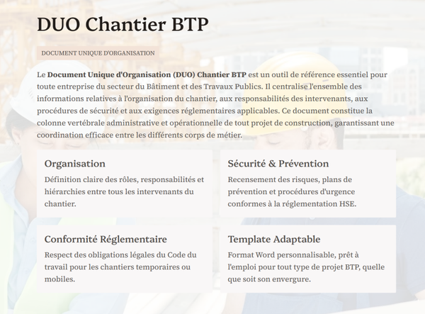 DUO Chantier BTP — Document Unique Organisation — Template Word