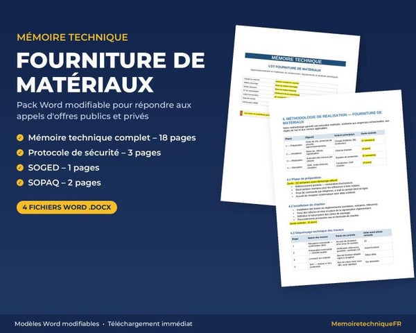 Pack Mémoire Technique Fourniture de Matériaux — MT + PPSPS + SOGED + SOPAQ