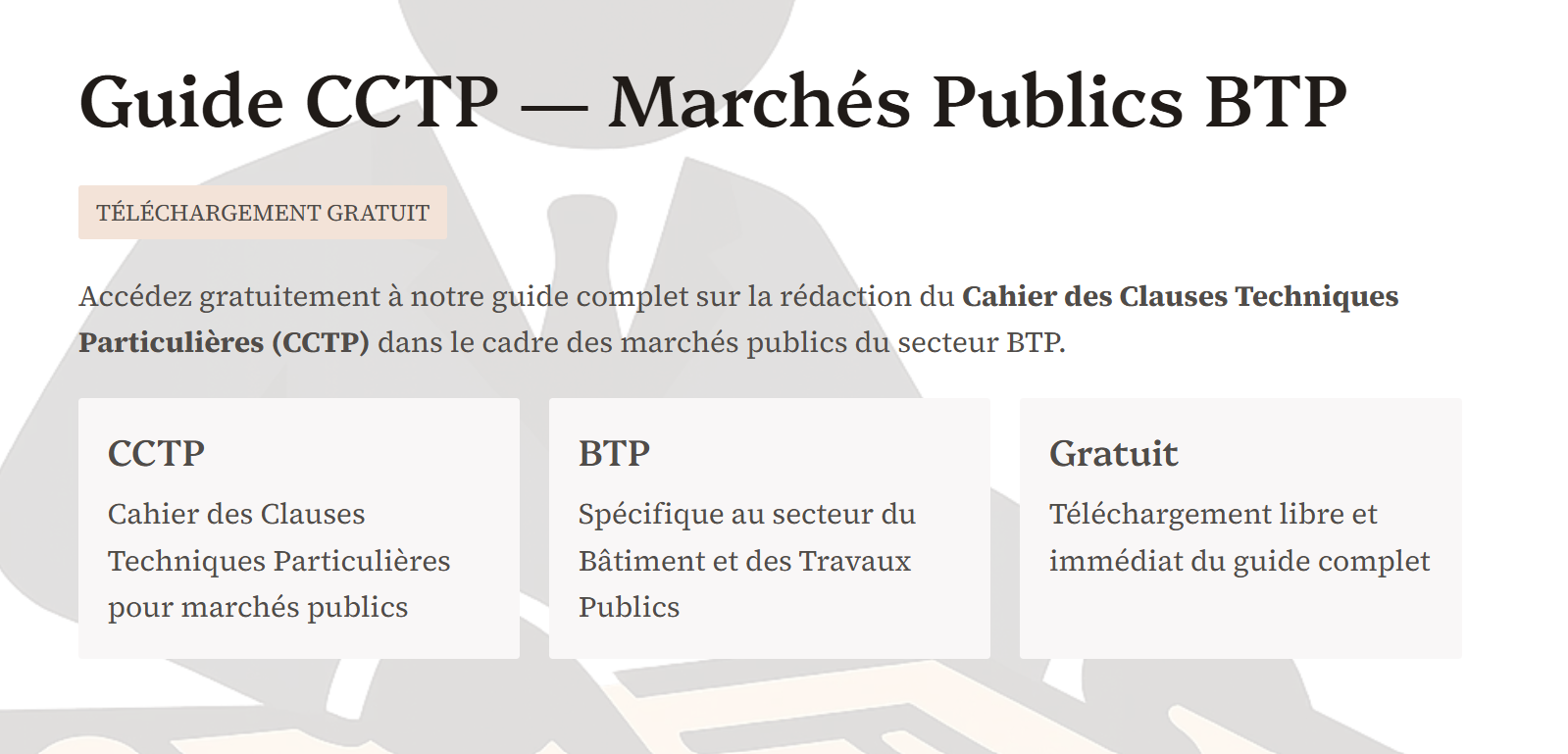 Guide CCTP marchés publics BTP — Téléchargement gratuit