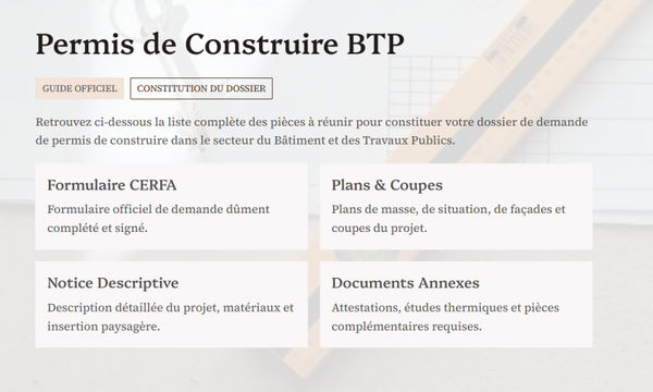 Permis de Construire BTP — Guide Constitution Dossier — Liste des Pièces