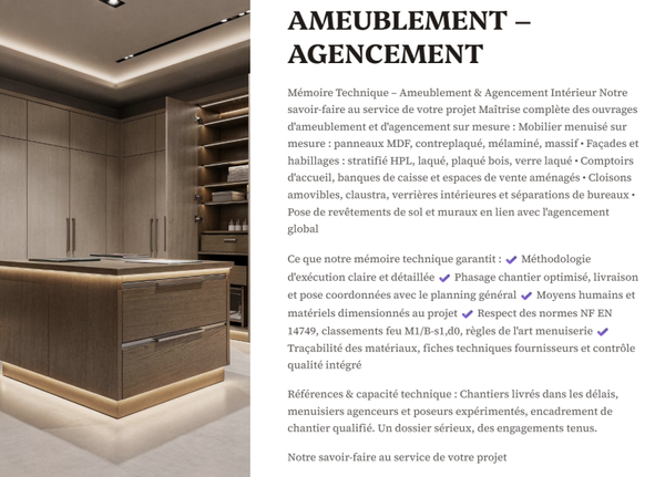 Pack Mémoire Technique Ameublement Agencement — MT + PPSPS + SOGED + SOPAQ