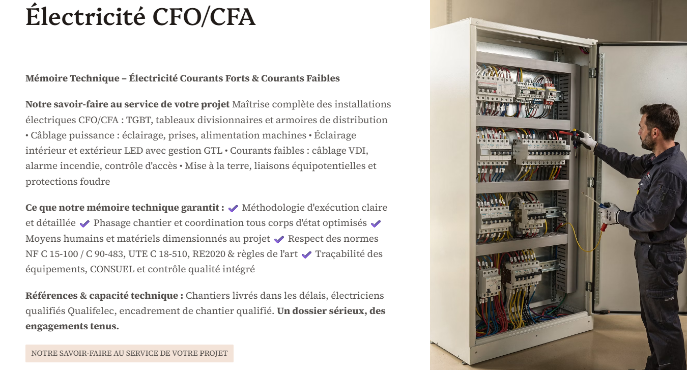 Pack Mémoire Technique Électricité CFO CFA — MT + PPSPS + SOGED + SOPAQ