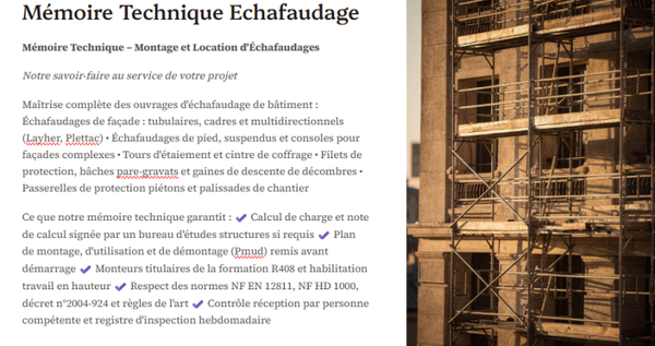 Pack Mémoire Technique Échafaudage — MT + PPSPS + SOGED + SOPAQ