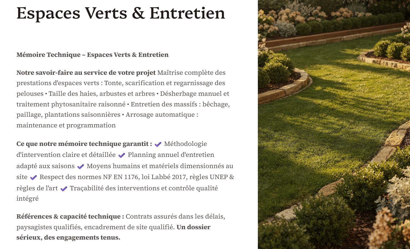 Pack Mémoire Technique Espace Vert Entretien — MT + PPSPS + SOGED + SOPAQ