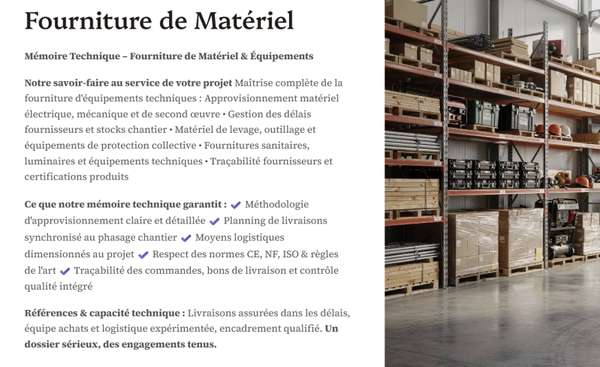 Pack Mémoire Technique Fourniture de Matériel — MT + PPSPS + SOGED + SOPAQ