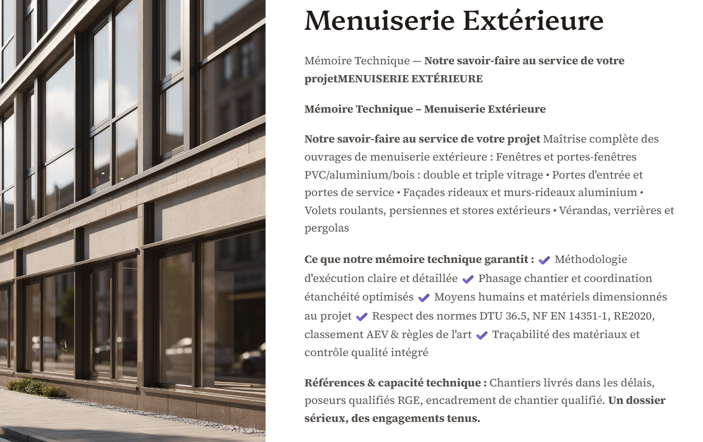 Pack Mémoire Technique Menuiserie Extérieure PVC ou ALU — MT + PPSPS + SOGED + SOPAQ