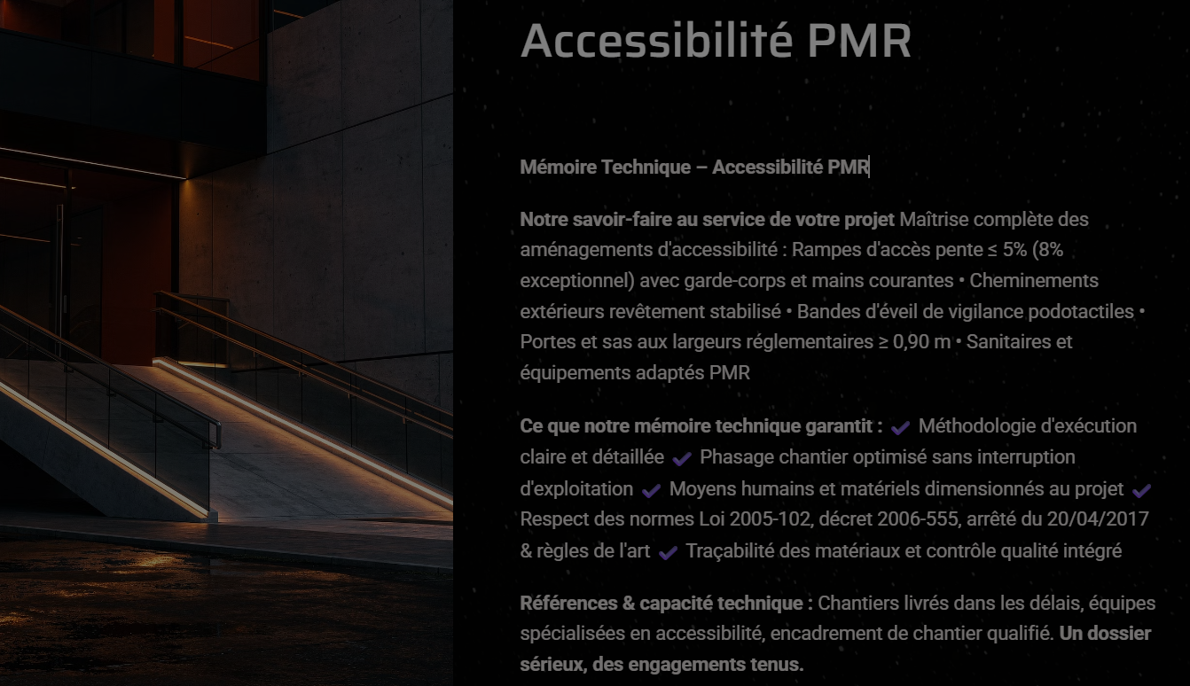 Pack Mémoire Technique Accessibilité PMR — MT + PPSPS + SOGED + SOPAQ