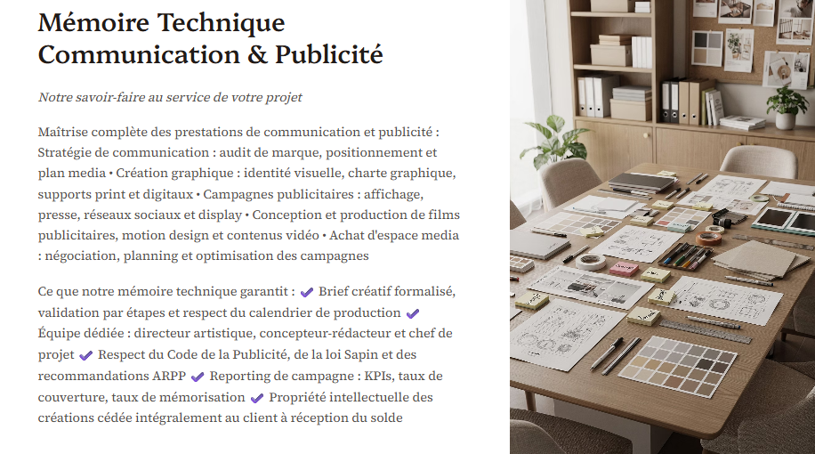 Pack Mémoire Technique Agence de Communication — MT + PPSPS + SOGED + SOPAQ