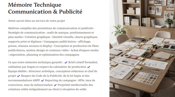 Pack Mémoire Technique Agence de Communication — MT + PPSPS + SOGED + SOPAQ