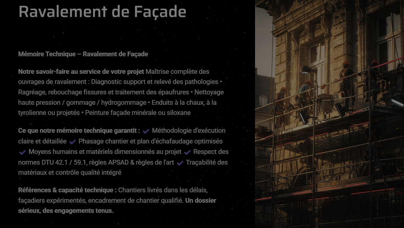 Pack Mémoire Technique Ravalement de Façade — MT + PPSPS + SOGED + SOPAQ