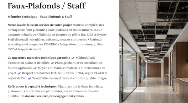 Pack Mémoire Technique Faux Plafond Staff — MT + PPSPS + SOGED + SOPAQ