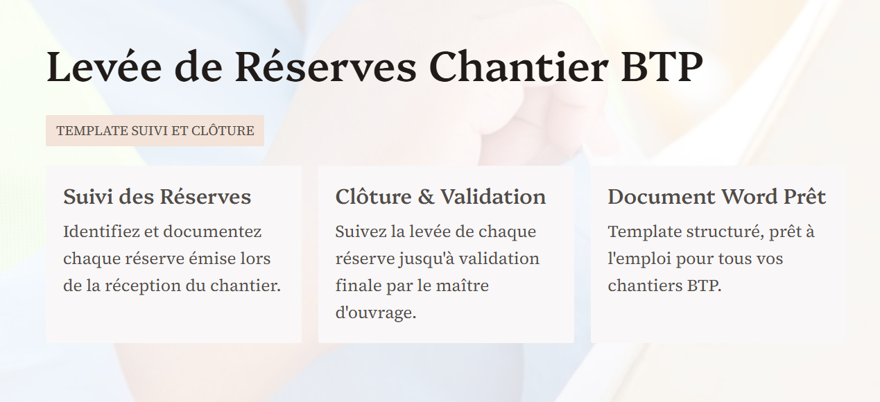 Levée de Réserves Chantier BTP — Template Suivi et Clôture Word
