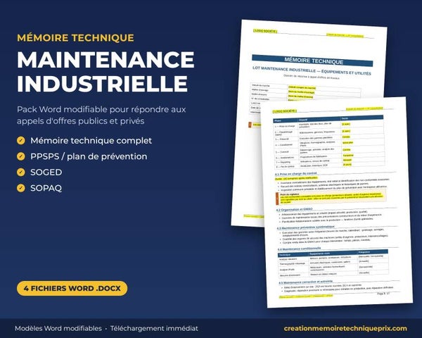 Pack Mémoire Technique Maintenance Industrielle — MT + PPSPS + SOGED + SOPAQ
