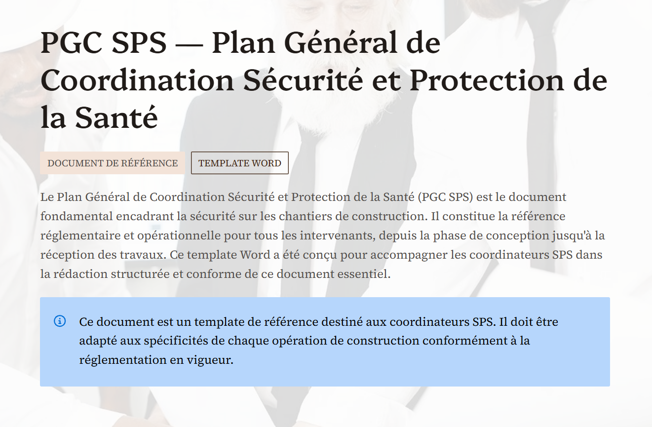 PGC SPS — Plan Général Coordination Sécurité Chantier — Template Word