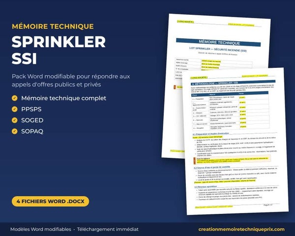 Pack Mémoire Technique Sprinkler SSI — MT + PPSPS + SOGED + SOPAQ