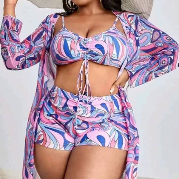 Woman’s vacation printing 3 pieces set plus size swimwear swimwear