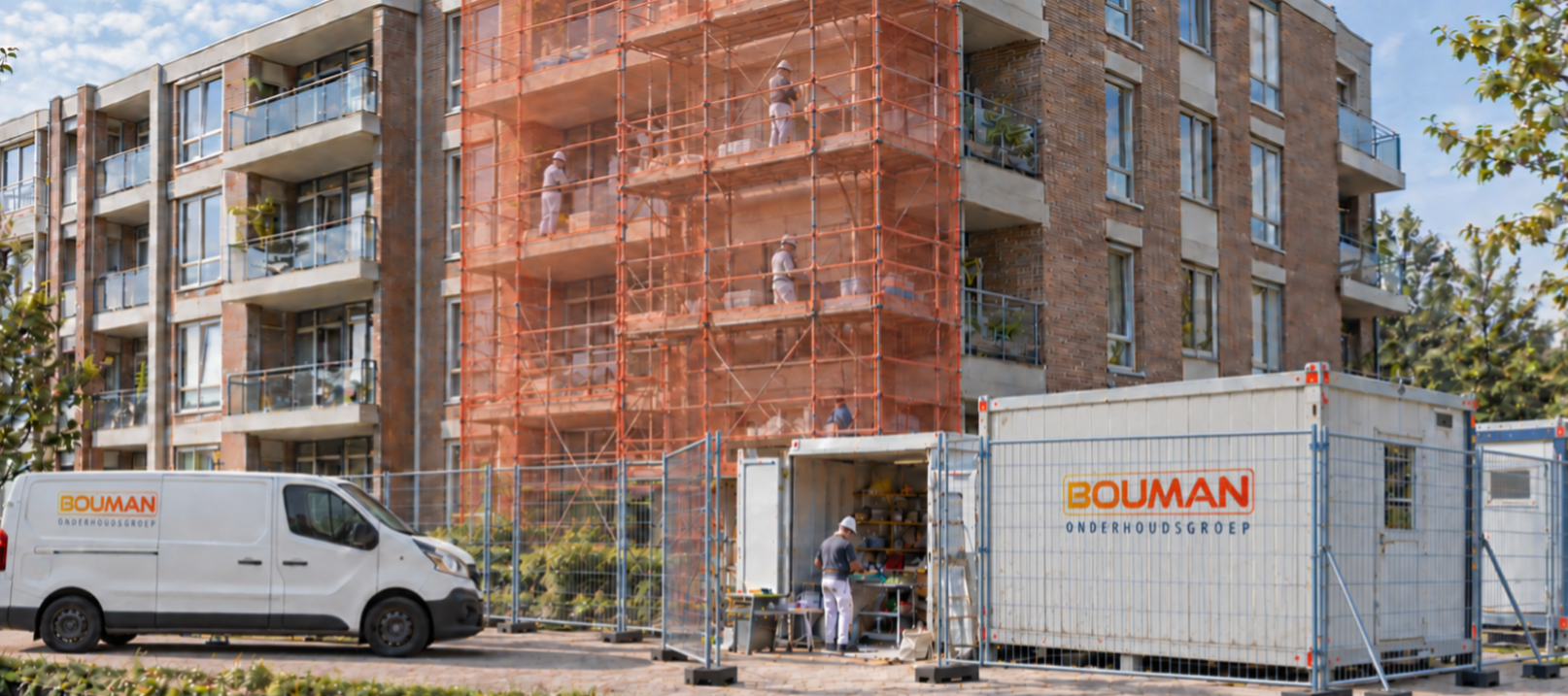 Projectfoto VvE-onderhoud aan woongebouw met steiger