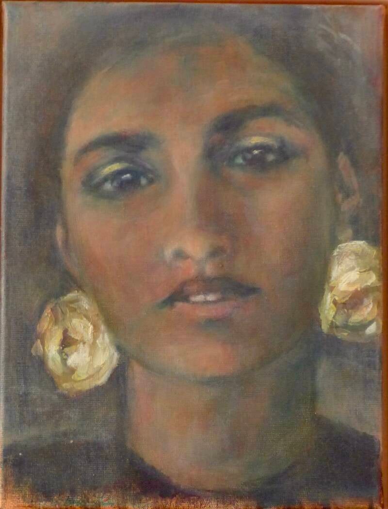 Vrouw met oorbellen, 40x30 cm, olieverf op canvas, 2023