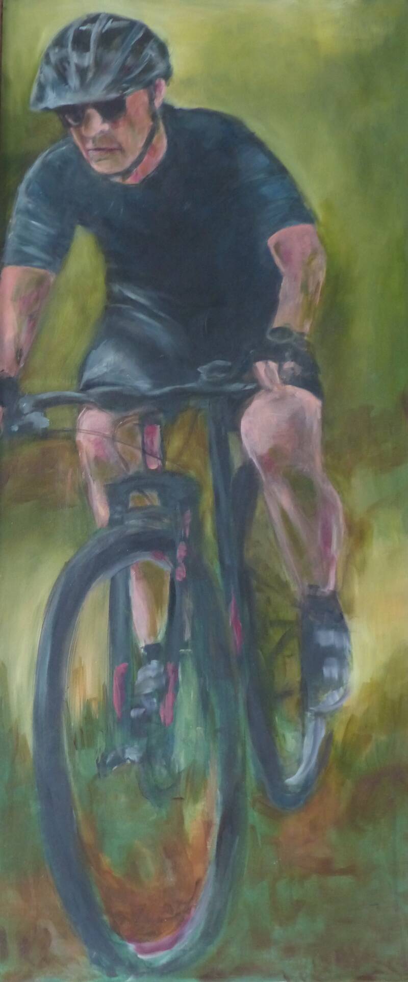 MTB-er, 53x122 cm, olieverf op hout, 2024