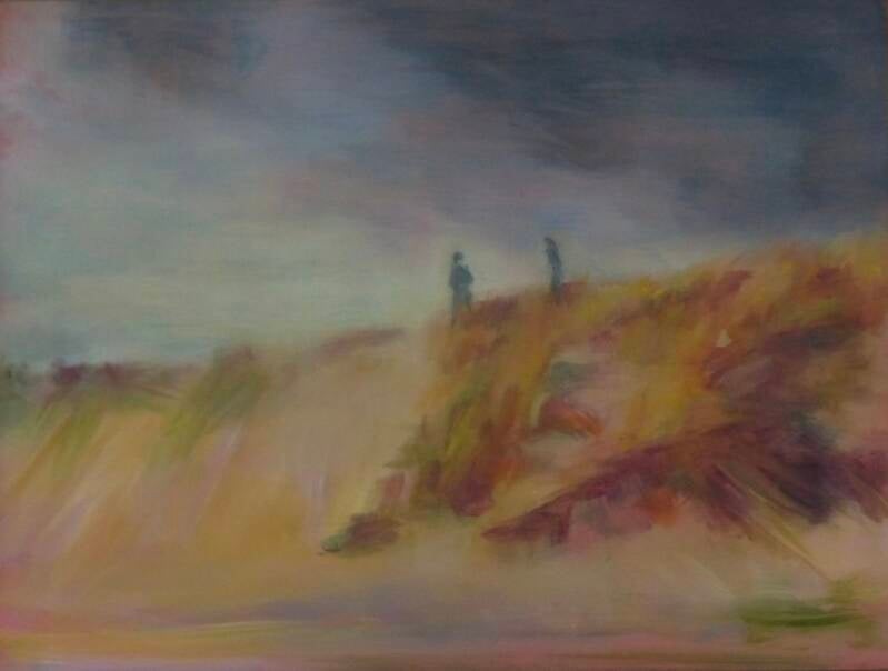 Spelende kinderen in de duinen, 30x40 cm, olieverf op hout, 2023
