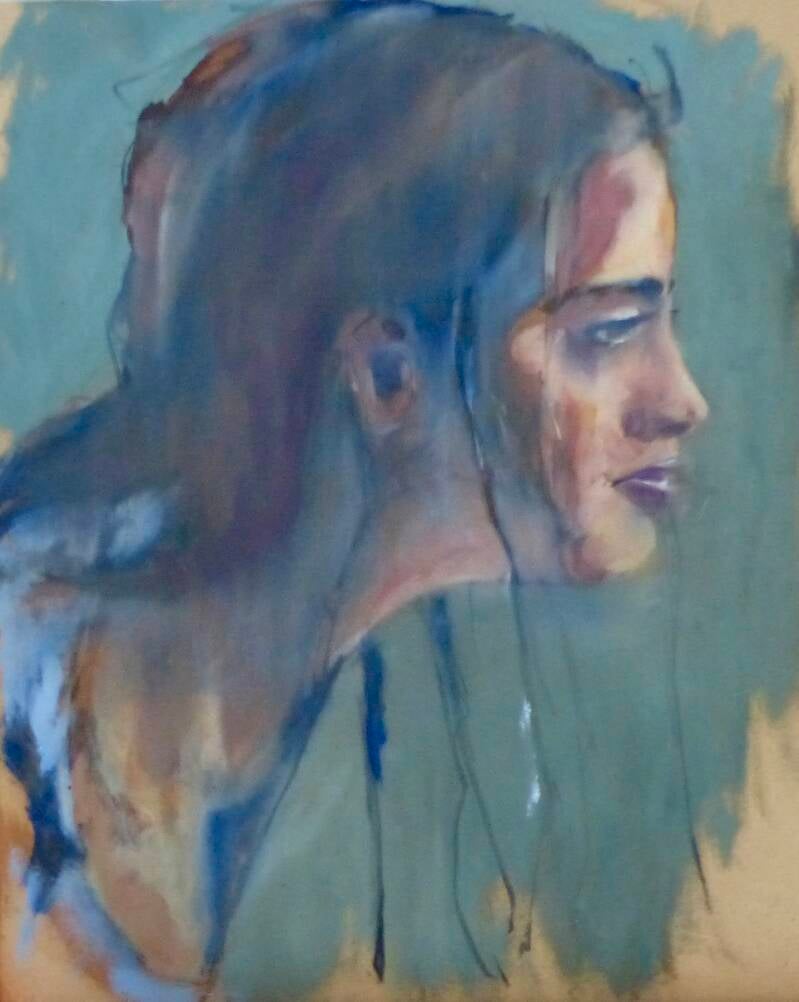 meisje, 50x40 cm, olieverf, acryl en houtskool op hout, 2022
