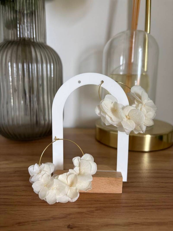 Boucles d’oreilles hortensia séché blanc